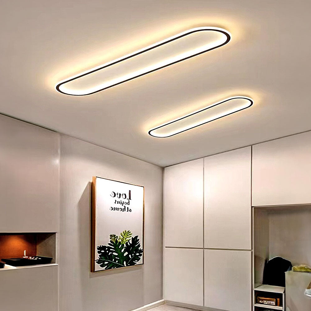 Plafonnier LED encastré ovale extra-plat noir et blanc pour chambre, couloir, entrée, foyer, éclairage contemporain, moderne et minimaliste