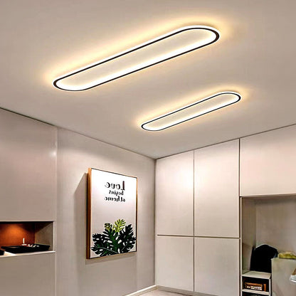 Plafonnier LED encastré ovale extra-plat noir et blanc pour chambre, couloir, entrée, foyer, éclairage contemporain, moderne et minimaliste