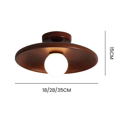 Wooden Globe LED Flush Mount Light 6 in Height Warm Glow for Bedroom Hallway Low Ceiling Compact Modern Nordic Style Natural Timber Finish A