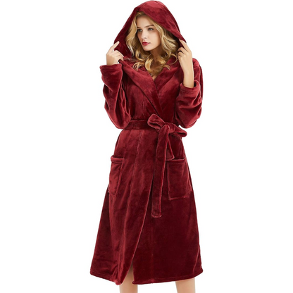 Hooded Fleece Robe for Women Long Soft Plush Loungewear with Pockets Cozy Warm Bathrobe for Lounging Relaxing Sleepwear Gift for Her Cold We