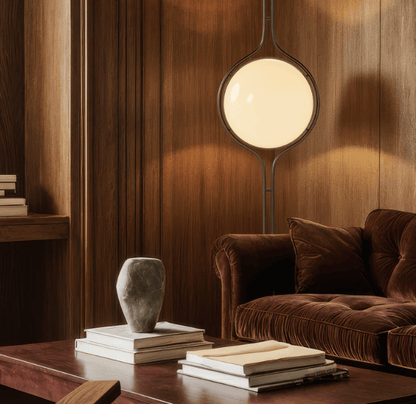 Tall Standing Lamp with 16-Inch Globe Sphere 98-110 Inch Adjustable Pole Light for High Ceilings Modern Open Spaces Lofts