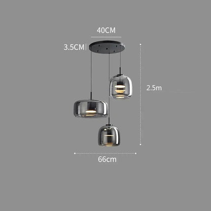 Glass Drop Ceiling Fixture 40 in Adjustable Height Cognac Smoke Gray Over Island Dining Table Modern Nordic Minimalist Hanging Lamp Bedroom