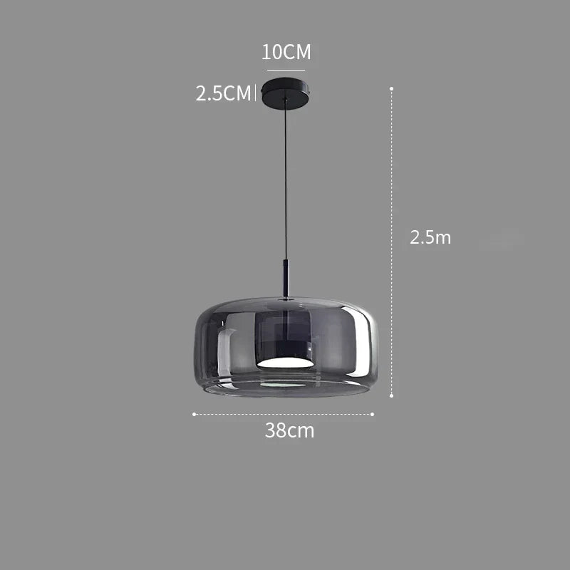 Glass Drop Ceiling Fixture 40 in Adjustable Height Cognac Smoke Gray Over Island Dining Table Modern Nordic Minimalist Hanging Lamp Bedroom