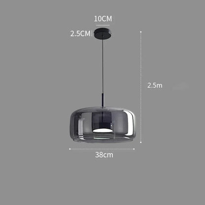 Glass Drop Ceiling Fixture 40 in Adjustable Height Cognac Smoke Gray Over Island Dining Table Modern Nordic Minimalist Hanging Lamp Bedroom