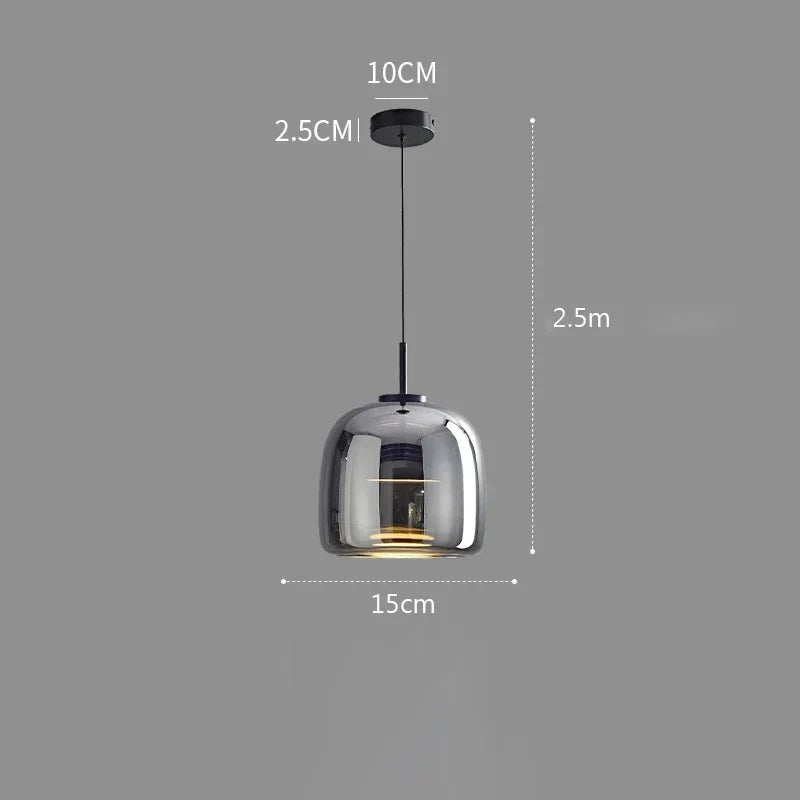 Glass Drop Ceiling Fixture 40 in Adjustable Height Cognac Smoke Gray Over Island Dining Table Modern Nordic Minimalist Hanging Lamp Bedroom