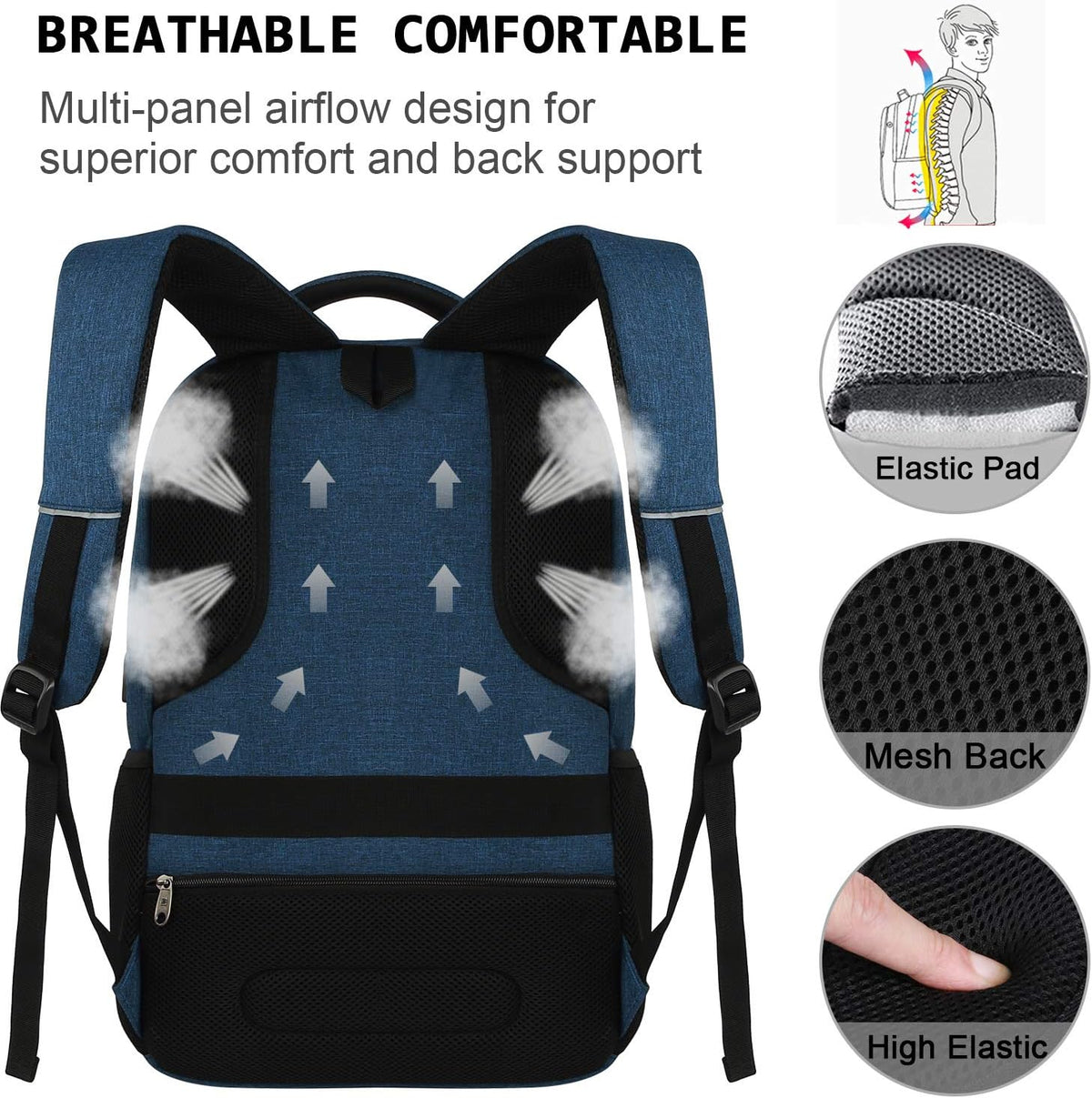 Tech Backpack for Laptops Up to 15.6 Inches with Integrated USB Power Port & Hidden Security Pocket | Polyester Daypack for College Students