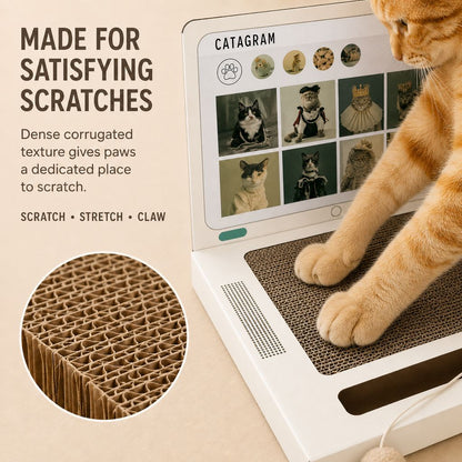 Ortekor Laptop Cat Scratcher for Indoor Cats – 3-in-1 Cardboard Scratch Pad with Mouse & Bell Ball for Home Office Play, Keeps Curious Cats Busy While You Work