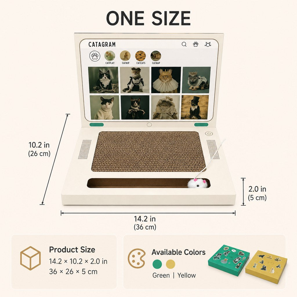 Ortekor Laptop Cat Scratcher for Indoor Cats – 3-in-1 Cardboard Scratch Pad with Mouse & Bell Ball for Home Office Play, Keeps Curious Cats Busy While You Work