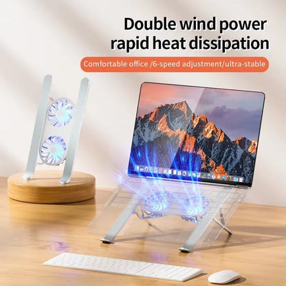 ProLift | Support pour ordinateur portable réglable pour bureau avec double ventilateur de refroidissement | Rehausseur ergonomique pour un confort et des performances accrus