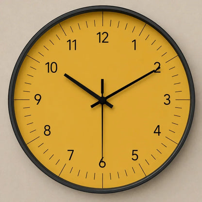 Round Wall Clock 10-14 Inch Silent Sweep Yellow Minimalist Analogue for Bedroom Living Room Office Home Decor