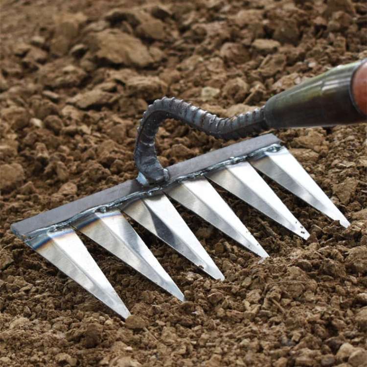 Stainless Steel Weed Removal Rake for Lawns & Gardens – Deep-Root Extractor Tool with V-Shaped Tines for Soil Prep & Weeding
