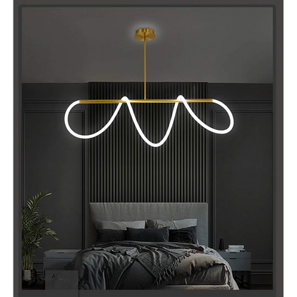 Architectural Surface Mount LED Ceiling Fixture Curved Copper Bar Design for Dining Tables Kitchen Islands Gold Black Silver 24-138 Inches
