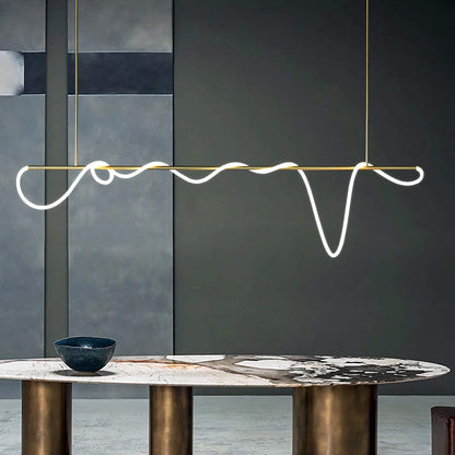 Architectural Surface Mount LED Ceiling Fixture Curved Copper Bar Design for Dining Tables Kitchen Islands Gold Black Silver 24-138 Inches