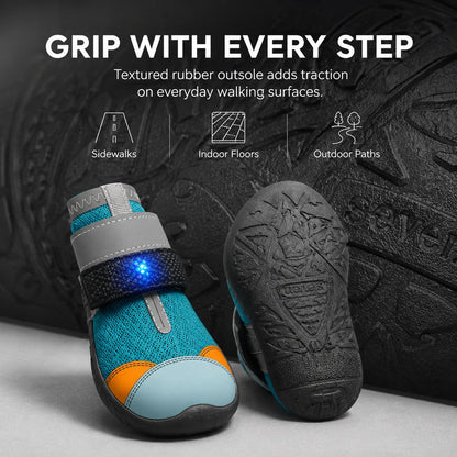 Ortekor Motion-Activated LED Dog Boots for Night Walks – Flashing Paw Shoes for Better Visibility & Traction