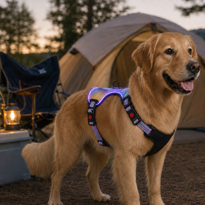 Ortekor Rechargeable LED Dog Harness for Night Walks - Back-Panel Glow & Reflective Webbing for Better Low-Light Visibility