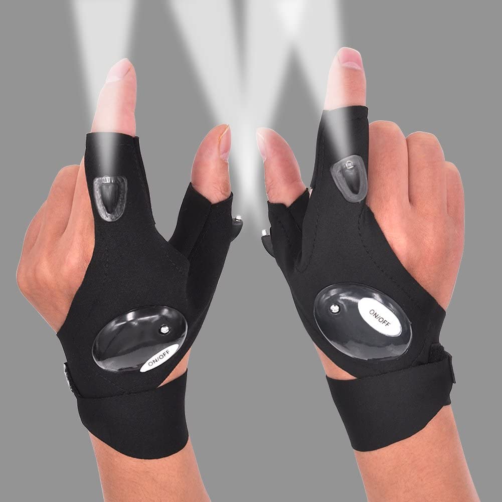 Rechargeable Work Gloves with Built-In LED Finger Lights for Mechanics, Camping, Repair & Night Tasks