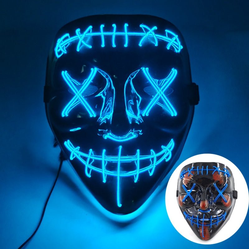 Masque de costume d'Halloween lumineux à LED pour adultes – Masque facial électroluminescent pour fêtes, festivals et cosplay