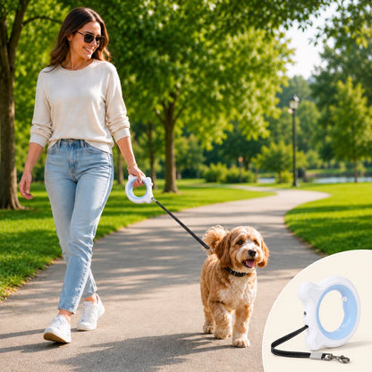 Ortekor Retractable Dog Leash for Night Walks & Daily Walks - Optional LED Light, 16ft Reflective Tape & One-Touch Brake for Better Visibility and Control