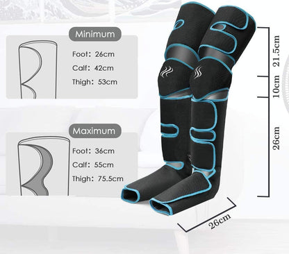 Appareil de massage séquentiel par compression d'air pour jambes avec genouillères chauffantes – Système de enveloppement complet pour cuisses, mollets et pieds pour la récupération musculaire et
