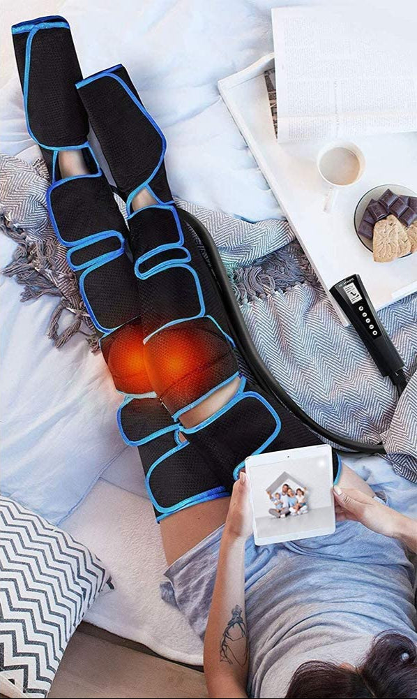 Appareil de massage séquentiel par compression d'air pour jambes avec genouillères chauffantes – Système de enveloppement complet pour cuisses, mollets et pieds pour la récupération musculaire et