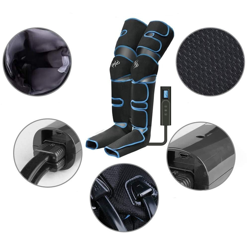 Appareil de massage séquentiel par compression d'air pour jambes avec genouillères chauffantes – Système de enveloppement complet pour cuisses, mollets et pieds pour la récupération musculaire et