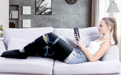 Appareil de massage séquentiel par compression d'air pour jambes avec genouillères chauffantes – Système de enveloppement complet pour cuisses, mollets et pieds pour la récupération musculaire et