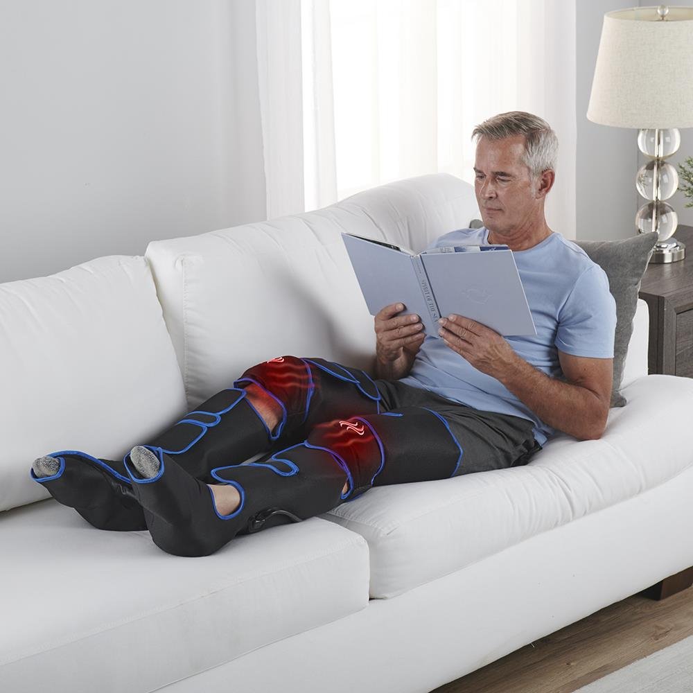 Appareil de massage séquentiel par compression d'air pour jambes avec genouillères chauffantes – Système de enveloppement complet pour cuisses, mollets et pieds pour la récupération musculaire et
