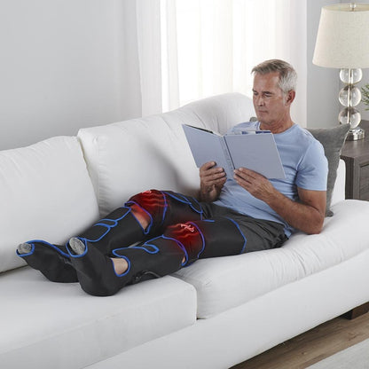 Appareil de massage séquentiel par compression d'air pour jambes avec genouillères chauffantes – Système de enveloppement complet pour cuisses, mollets et pieds pour la récupération musculaire et
