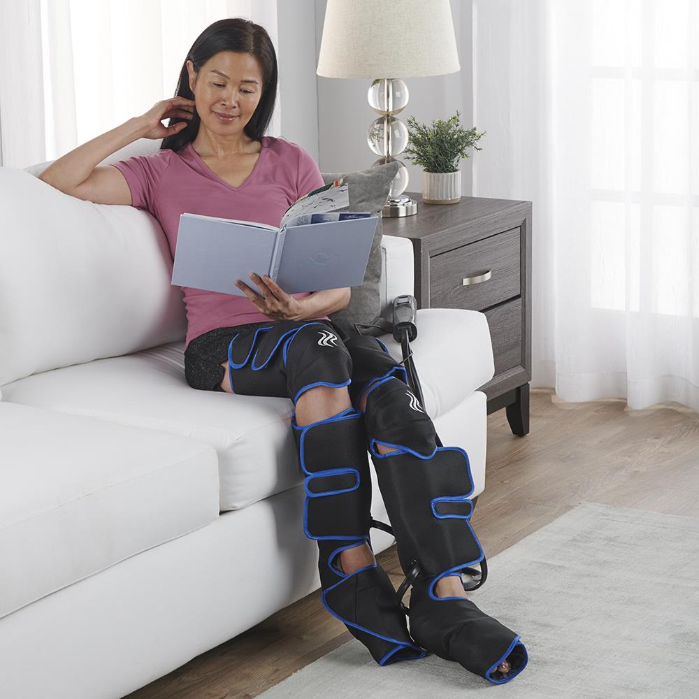 Appareil de massage séquentiel par compression d'air pour jambes avec genouillères chauffantes – Système de enveloppement complet pour cuisses, mollets et pieds pour la récupération musculaire et