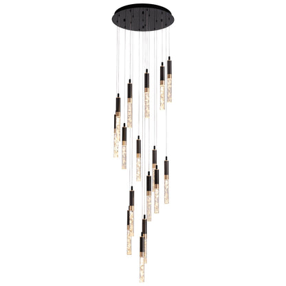 Cascading Crystal LED Ceiling Light 20 in Wide Adjustable Drop to 118 in Black Metal Frame Entryway Stairwell Multi-Story Fixture Dimmable R