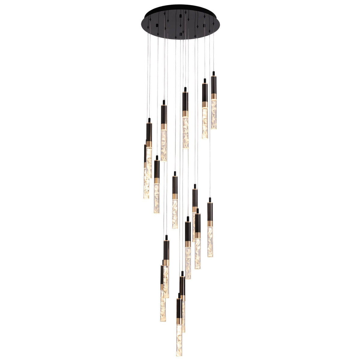 Suspension lumineuse à cristaux LED en spirale pour hall d'entrée et escalier à deux étages - Hauteur réglable de 300 cm (118 po), finition noire, télécommande, effet cascade à plusieurs niveaux