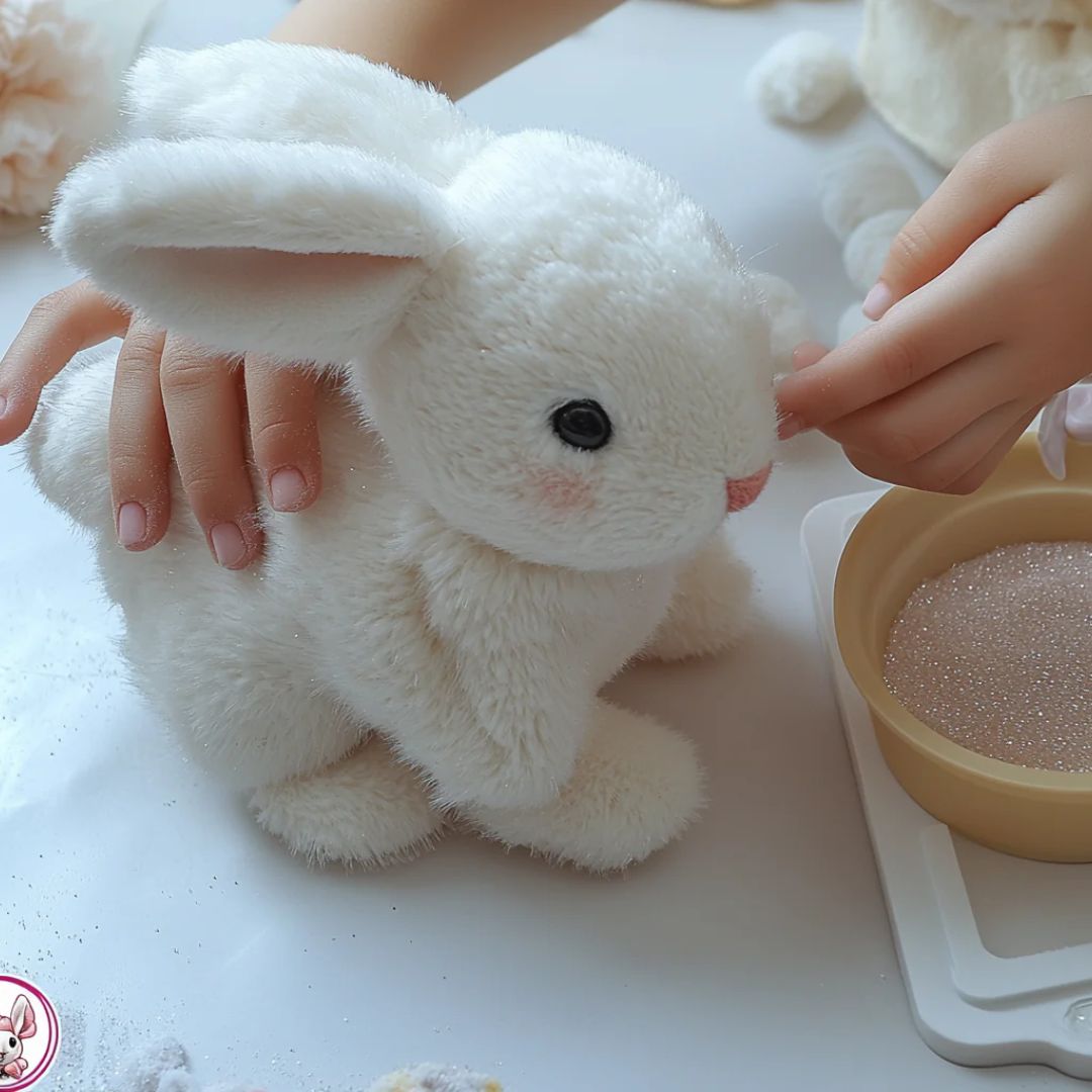 Peluche lapin animée avec mouvement de sautillement et oreilles tombantes pour la décoration de chambre d'enfant, compagnon câlin idéal pour un cadeau