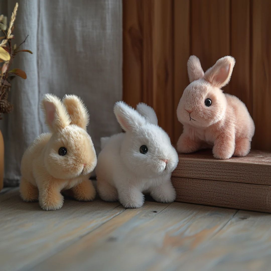 Peluche lapin animée avec mouvement de sautillement et oreilles tombantes pour la décoration de chambre d'enfant, compagnon câlin idéal pour un cadeau