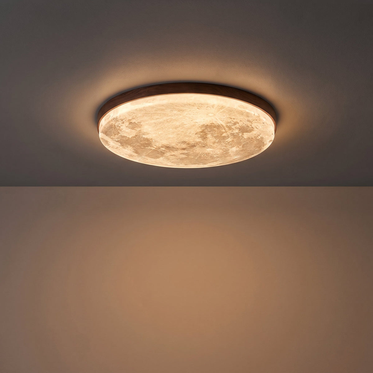 Round LED Ceiling Light Fixture with Dimmer – Wood Grain Finish Flush Mount for Bedroom & Living Room