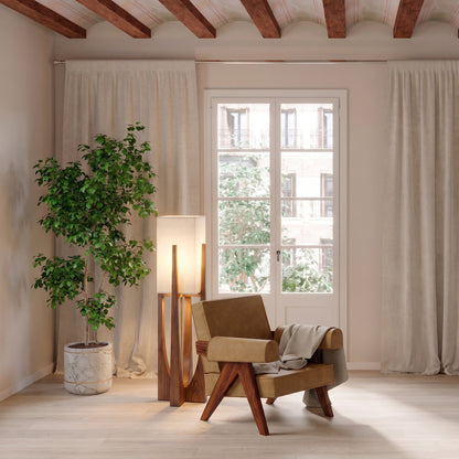 Japanese-Inspired Floor Lamp with Fabric Shade & Wood Base – Warm LED Accent for Living Room, Bedroom & Reading Nook