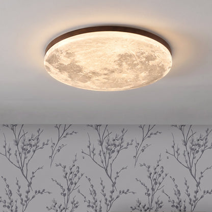 Round LED Ceiling Light Fixture with Dimmer – Wood Grain Finish Flush Mount for Bedroom & Living Room