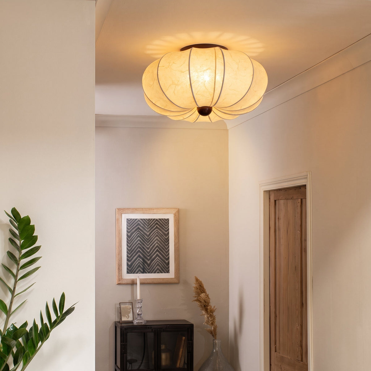 Fabric Flush Mount Ceiling Light – Round Drum Shade with LED – Classic Ceiling Fixture for Bedroom, Living Room, Hallway – Modern