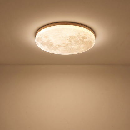 Round LED Ceiling Light Fixture with Dimmer – Wood Grain Finish Flush Mount for Bedroom & Living Room