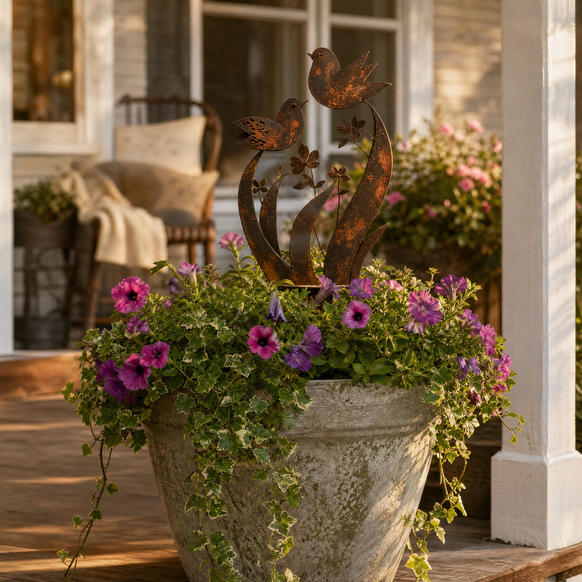 Metal Bird Silhouette Garden Stake with Wildflowers for Flower Beds and Planters Outdoor Yard Art Decoration