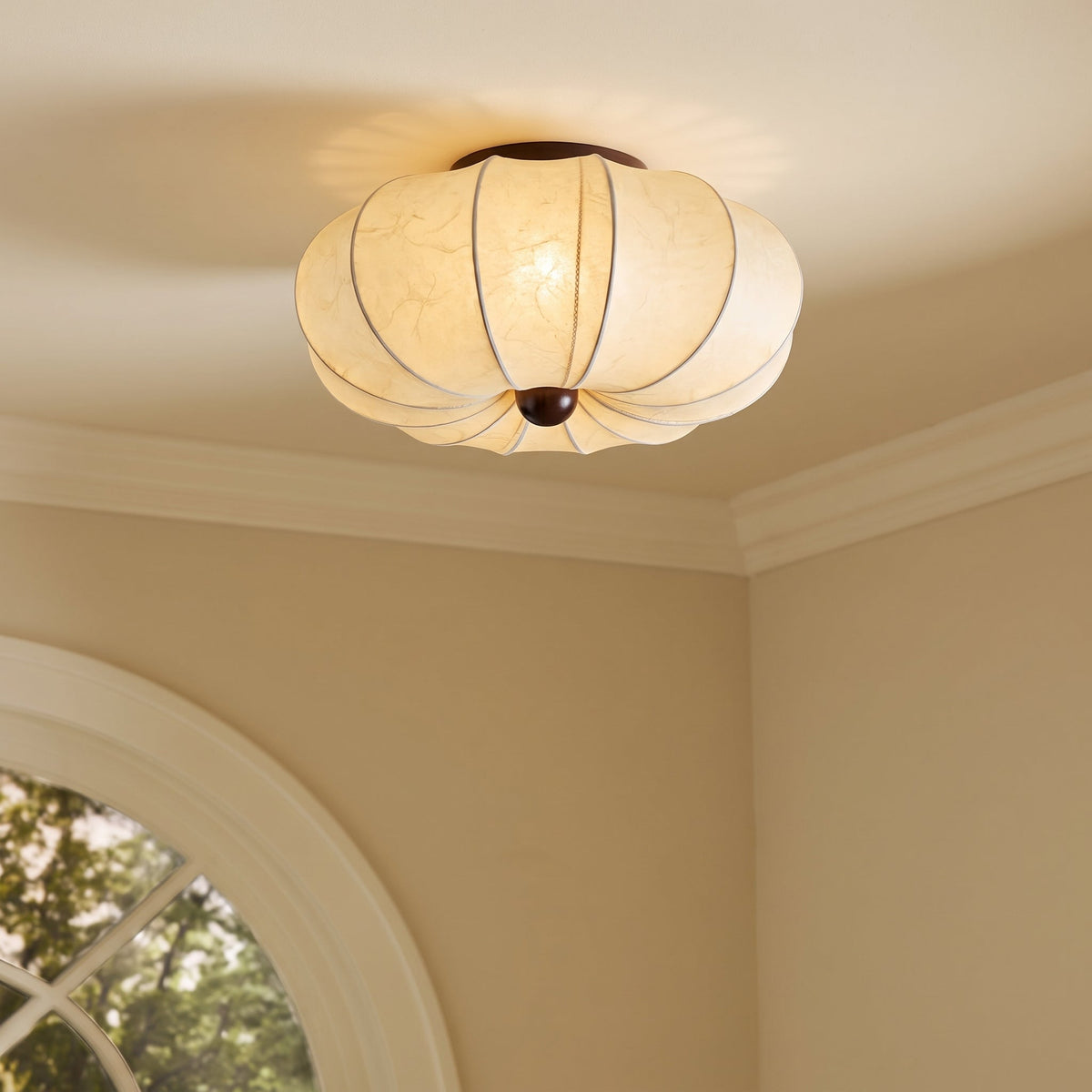 Fabric Flush Mount Ceiling Light – Round Drum Shade with LED – Classic Ceiling Fixture for Bedroom, Living Room, Hallway – Modern