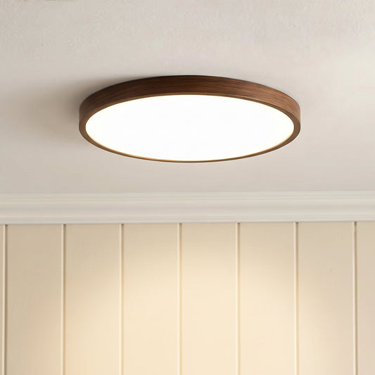 Plafonnier encastré en bois – Lampe de plafond ronde à LED avec grain foncé naturel pour salon et salle à manger – Style scandinave nordique