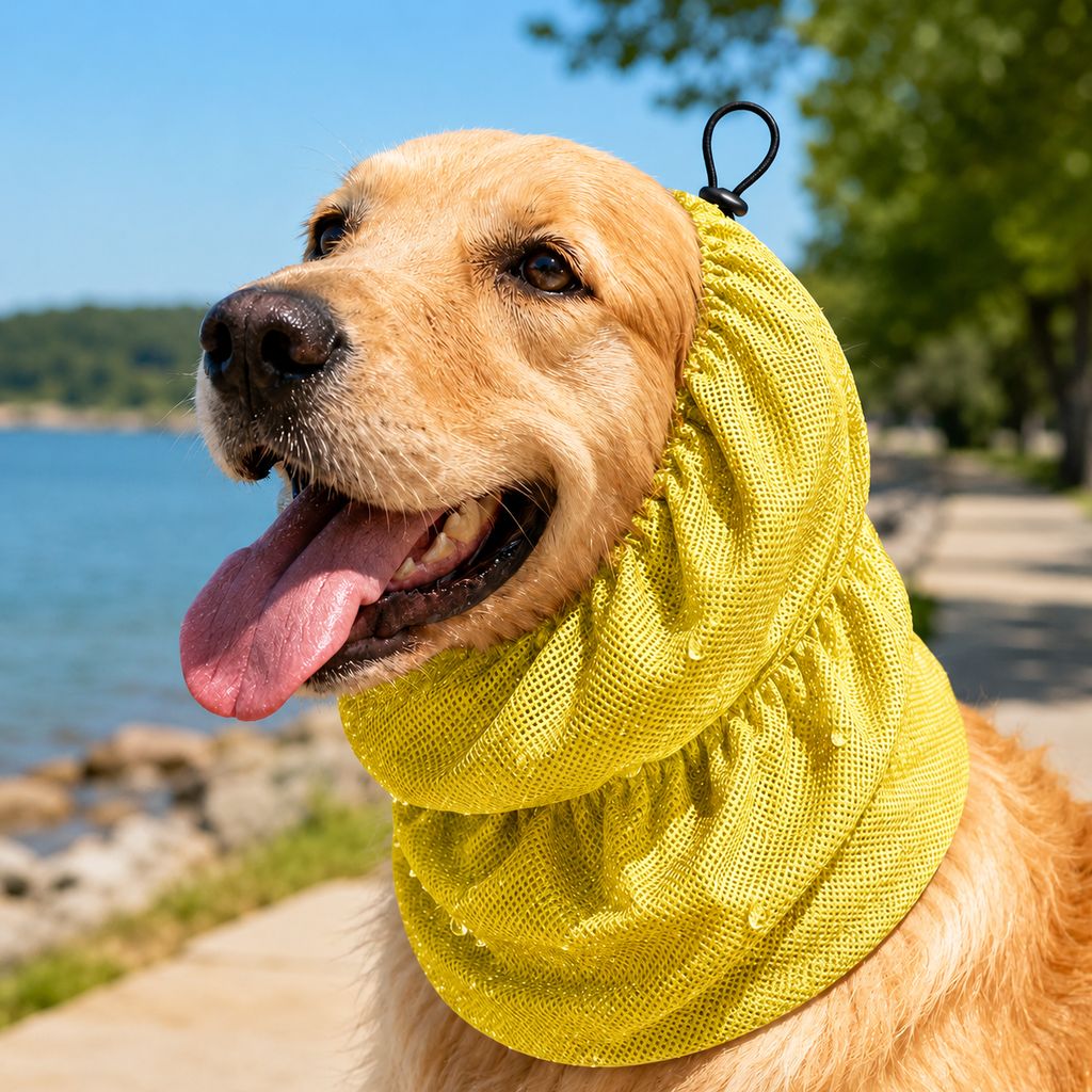 Ortekor Water-Activated Dog Cooling Snood for Summer Walks - Lightweight Neck & Ear Cooler for Hot Weather, Beach Days & Long-Fur Dogs