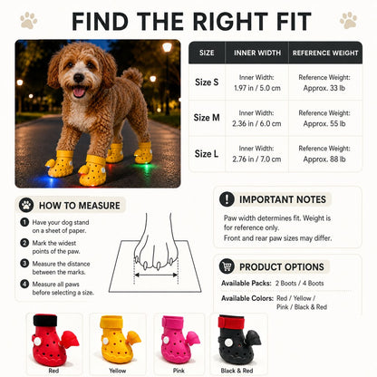 Ortekor Step-Activated RGB Light-Up Dog Boots for Night Walks – Low-Light Visibility & Lightweight EVA Paw Coverage