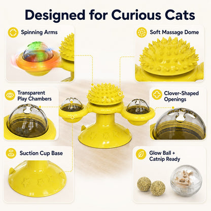 Ortekor Light-Up Spinning Cat Windmill Toy for Indoor Play & Boredom Relief