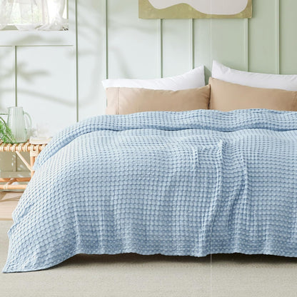 Cozy Haven | Couverture Queen légère en coton et bambou à tissage gaufré rafraîchissant | Jeté d'été doux pour ceux qui ont chaud la nuit