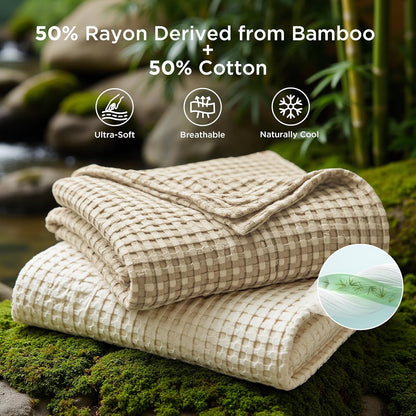 Cozy Haven | Couverture Queen légère en coton et bambou à tissage gaufré rafraîchissant | Jeté d'été doux pour ceux qui ont chaud la nuit