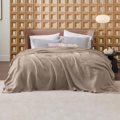 Pure Cotton Thermal Blanket – Queen 90×90 in – Textured Weave Layer for All Seasons – Lightweight & Breathable Throw for Bed or Sofa