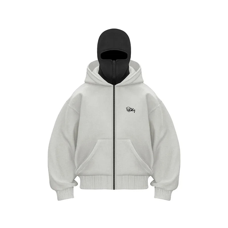 Full-Face Zippered Hoodie for Men – Cold-Weather Sweatshirt with Integrated Ski Mask & Fleece Lining for Winter Sports