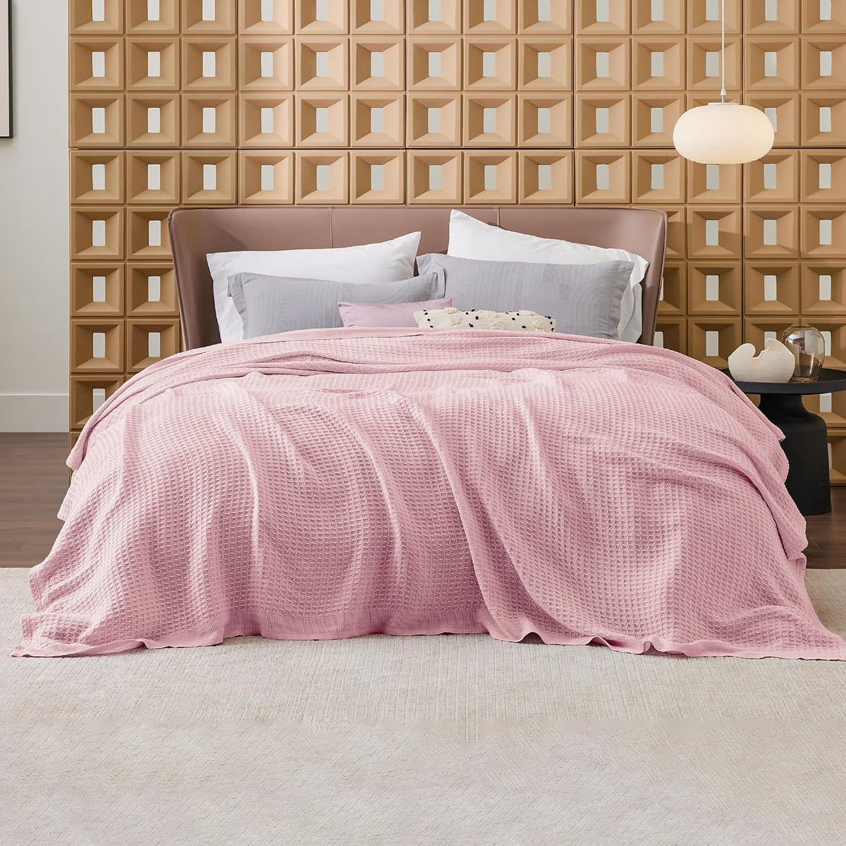 Couverture jeté en coton pour lit, couverture gaufrée format grand lit pour toutes les saisons, couverture en coton douce et respirante pour canapé