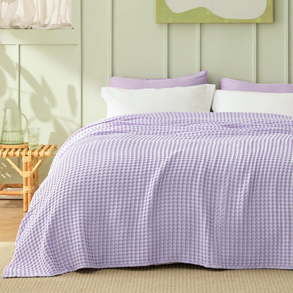 Cozy Haven | Couverture Queen légère en coton et bambou à tissage gaufré rafraîchissant | Jeté d'été doux pour ceux qui ont chaud la nuit